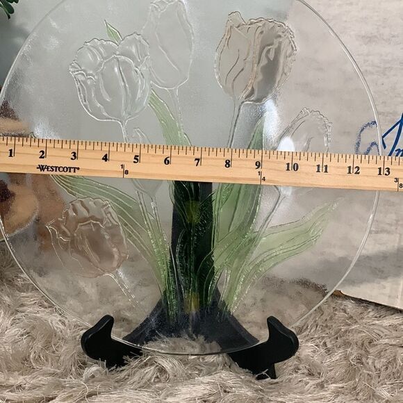 Vintage Tulip L.E. Smith Glass Co. Floral 13" Platter Plate - Picture 15 of 15